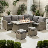 Slate Grey Barbados Corner Set Long Left with Ceramic Top and Fire Pit