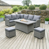 Slate Grey Barbados Corner Set Long Right with Ceramic Top and Fire Pit