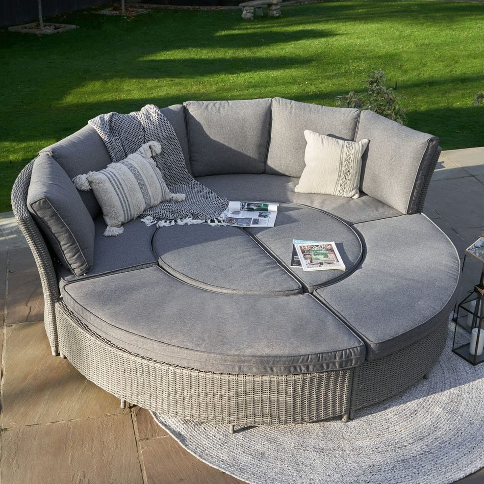 Bermuda Daybed Dining Set with Ceramic Top in Stone Grey