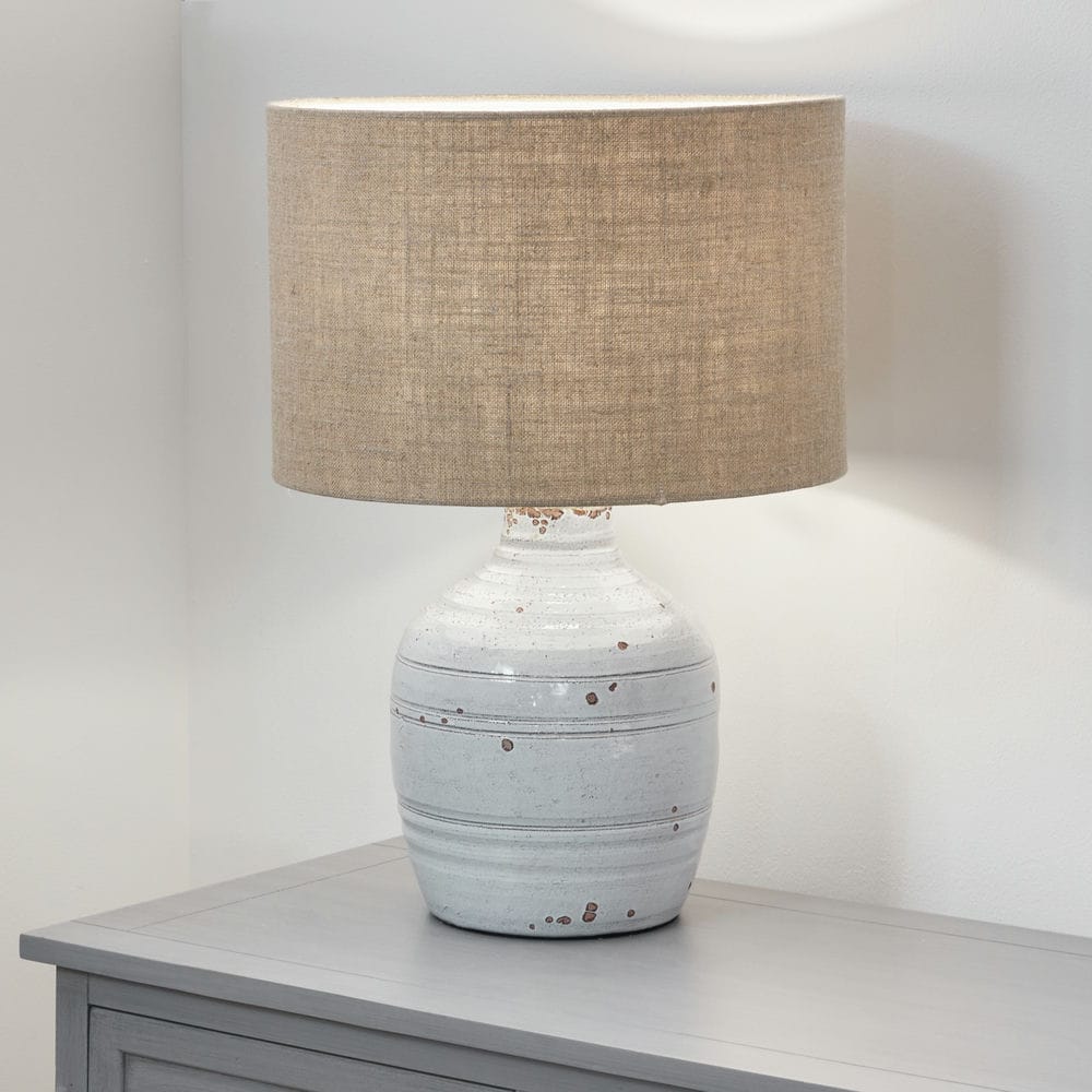 Thalia White Textured Groove Design Stoneware Table Lamp