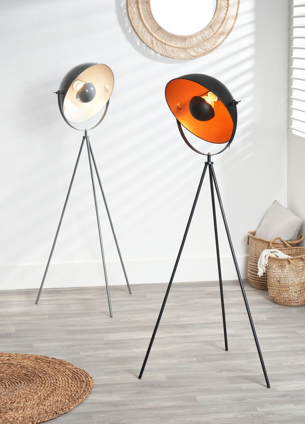 Sona Black and Copper Diffused Tripod Floor Lamp