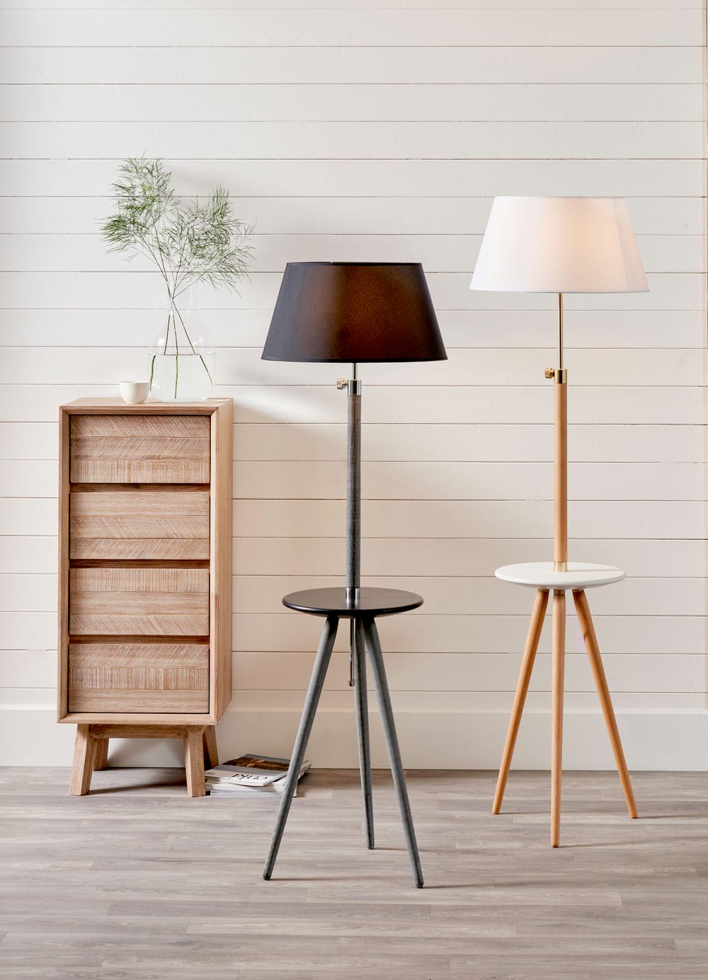 Malmo Natural Wood and White Table Floor Lamp