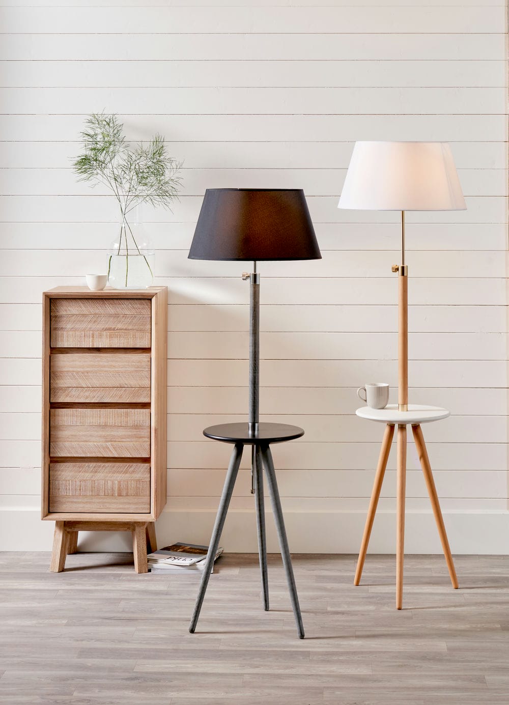 Malmo Grey Wood and Black Table Floor Lamp
