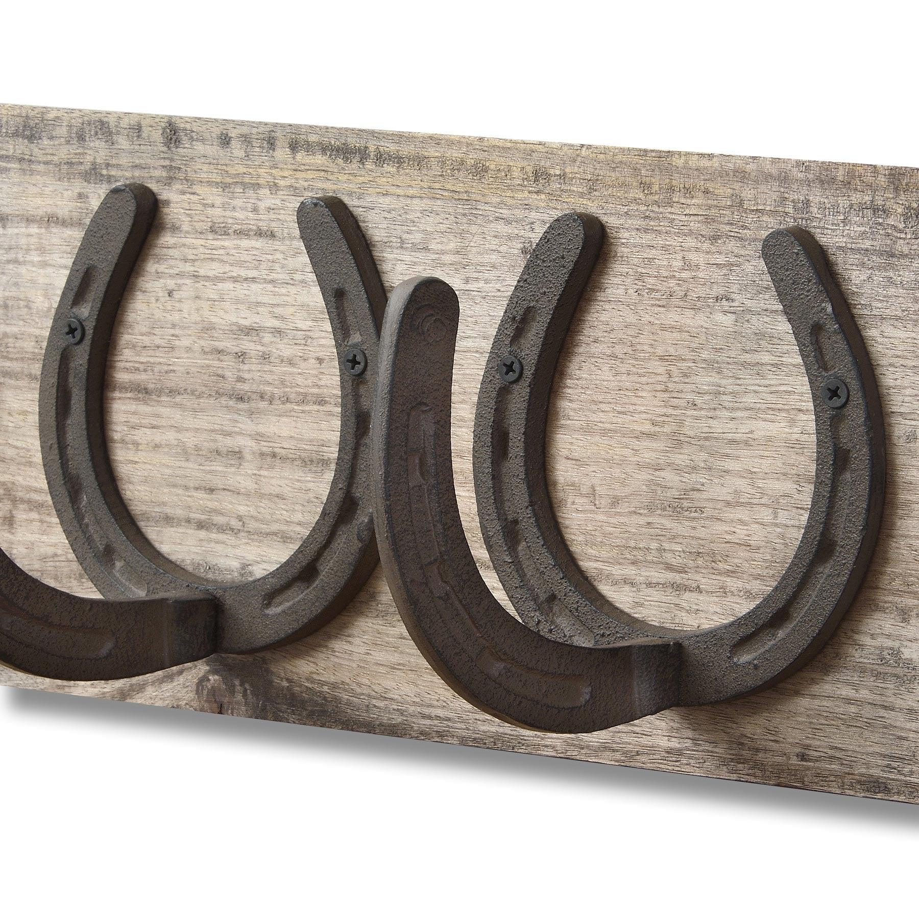 6 Horse Shoe Hooks On Dark Wood - Vookoo Lifestyle