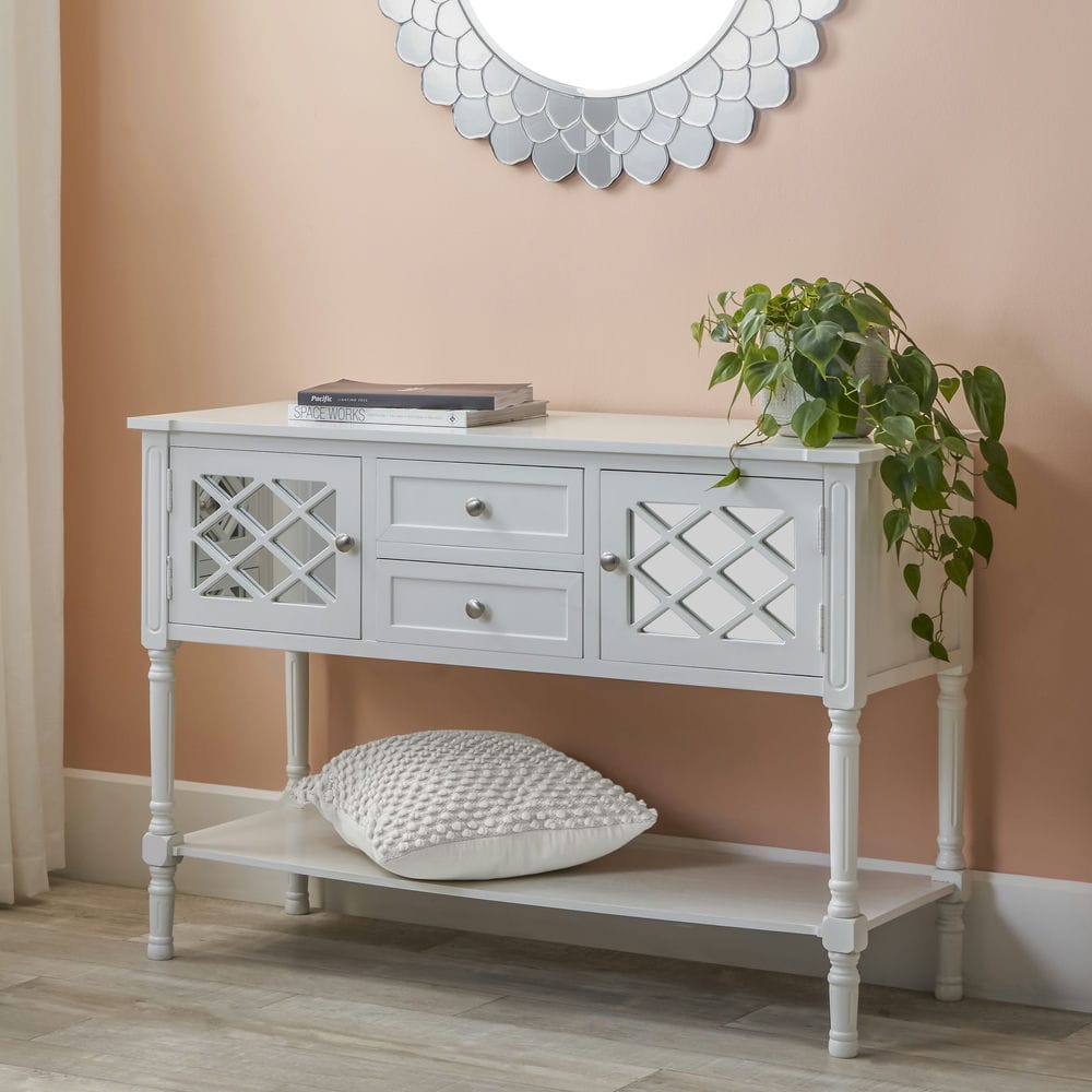 Puglia Ivory Mirrored Pine Wood Console Table K/D