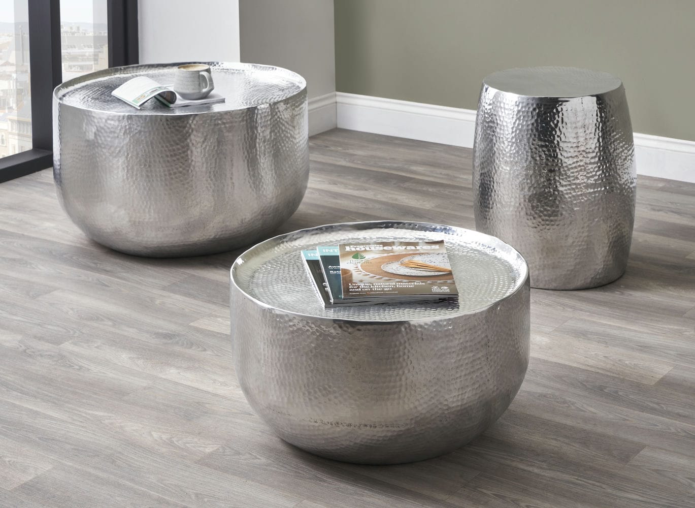 Sangli Hammered and Polished Aluminium Round Table Small