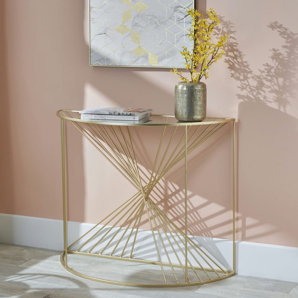 Liberty Glass and Gold Metal Half Moon Console Table