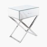 Rocco Silver Mirrored Glass and Metal 1 Drawer Unit