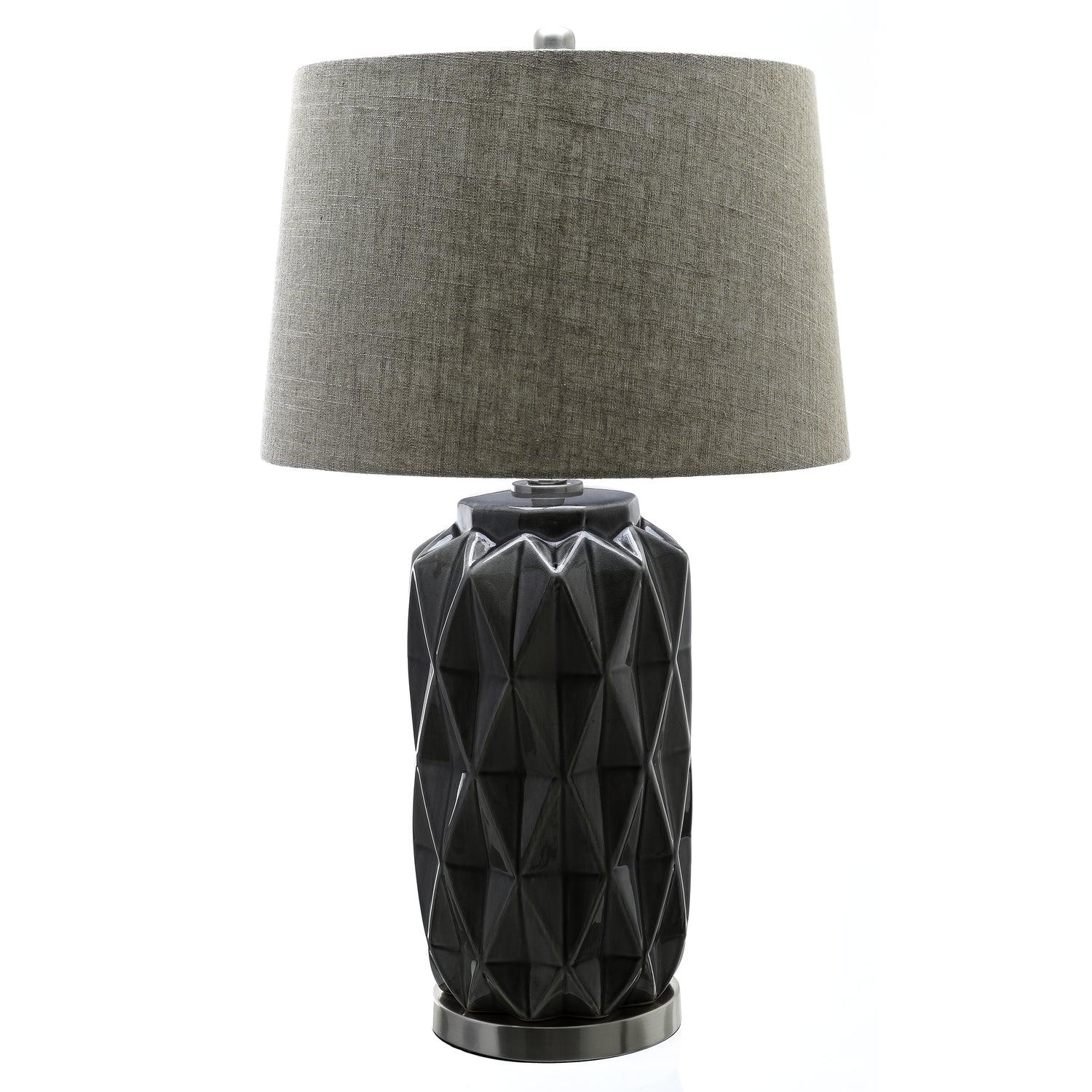 Acantho Grey Ceramic Lamp With Linen Shade - Vookoo Lifestyle