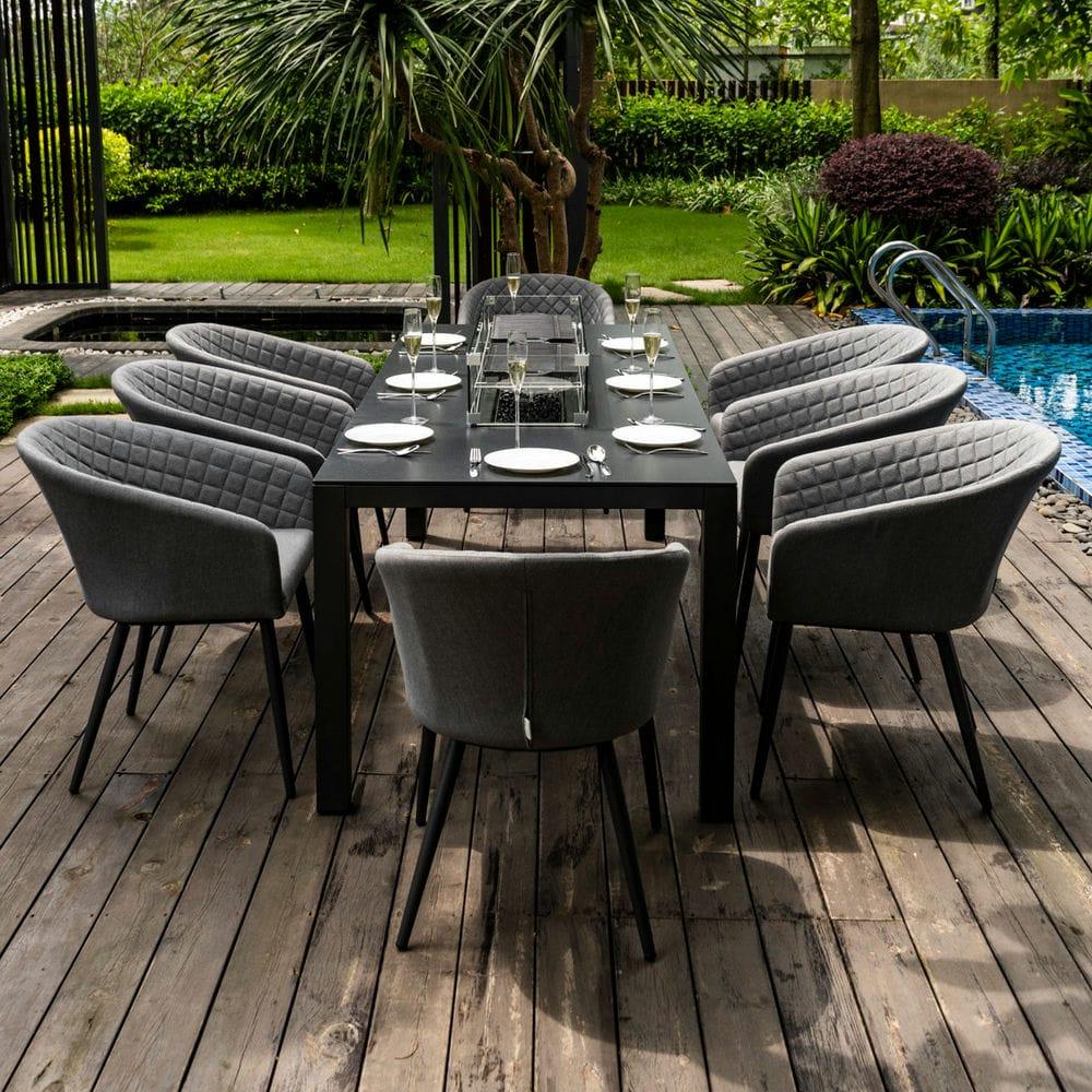 Ambition 8 Seat Rectangular Fire Pit Dining Set - Vookoo Lifestyle