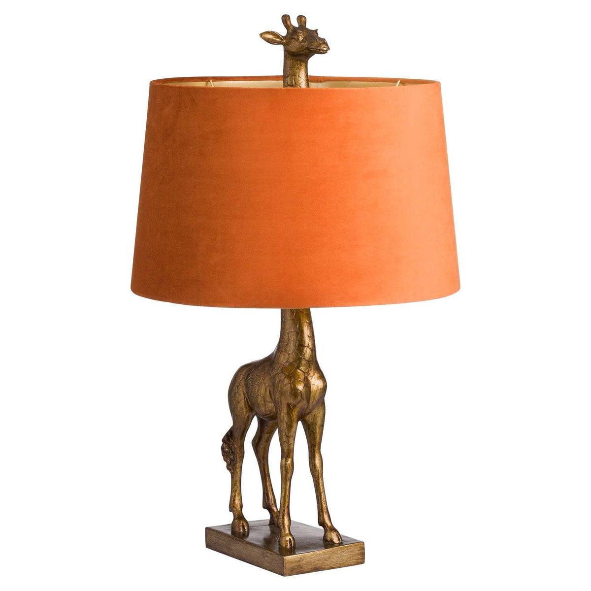 Antique Gold Giraffe Lamp With Burnt Orange Velvet Shade - Vookoo Lifestyle
