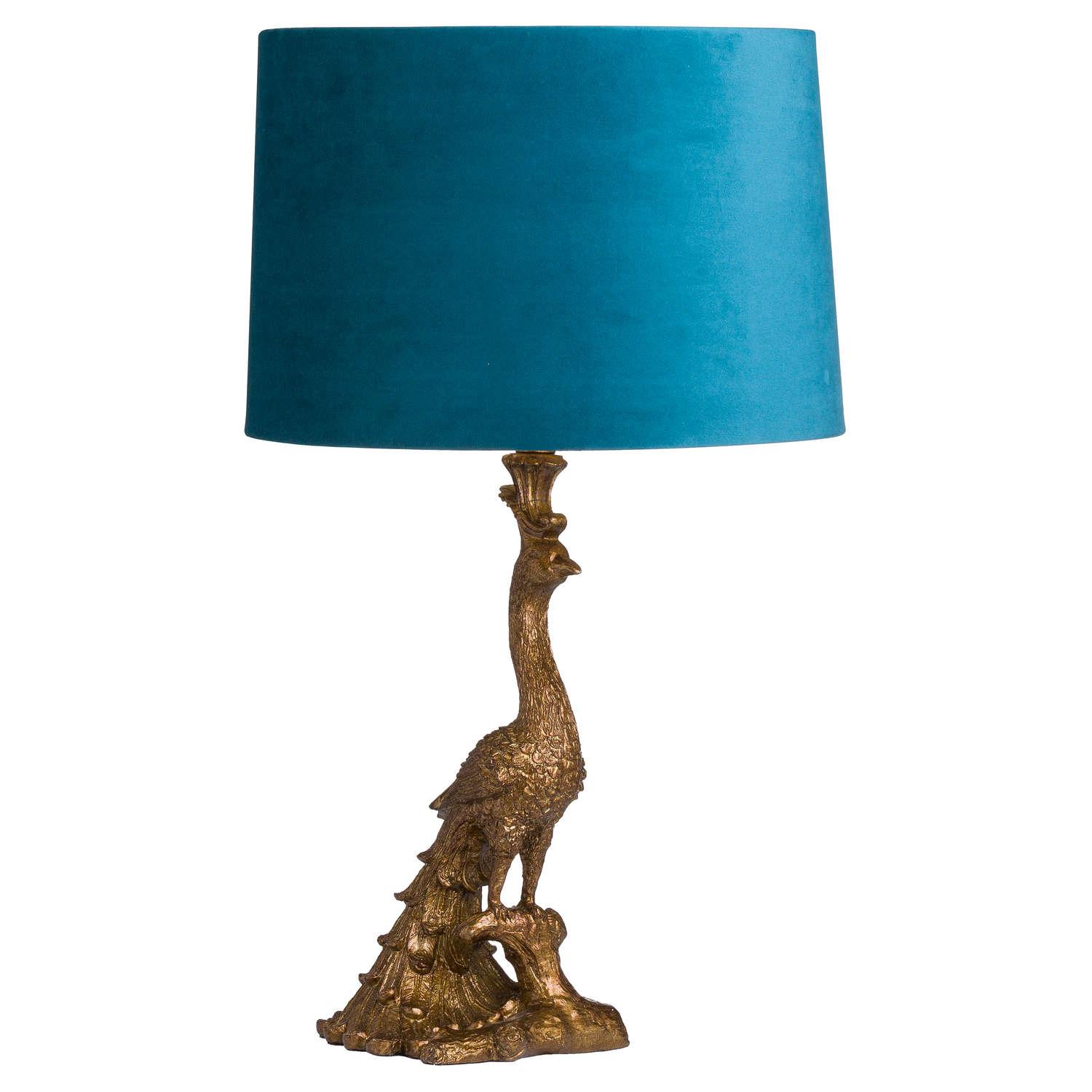 Antique Gold Peacock Lamp With Teal Velvet Shade - Vookoo Lifestyle