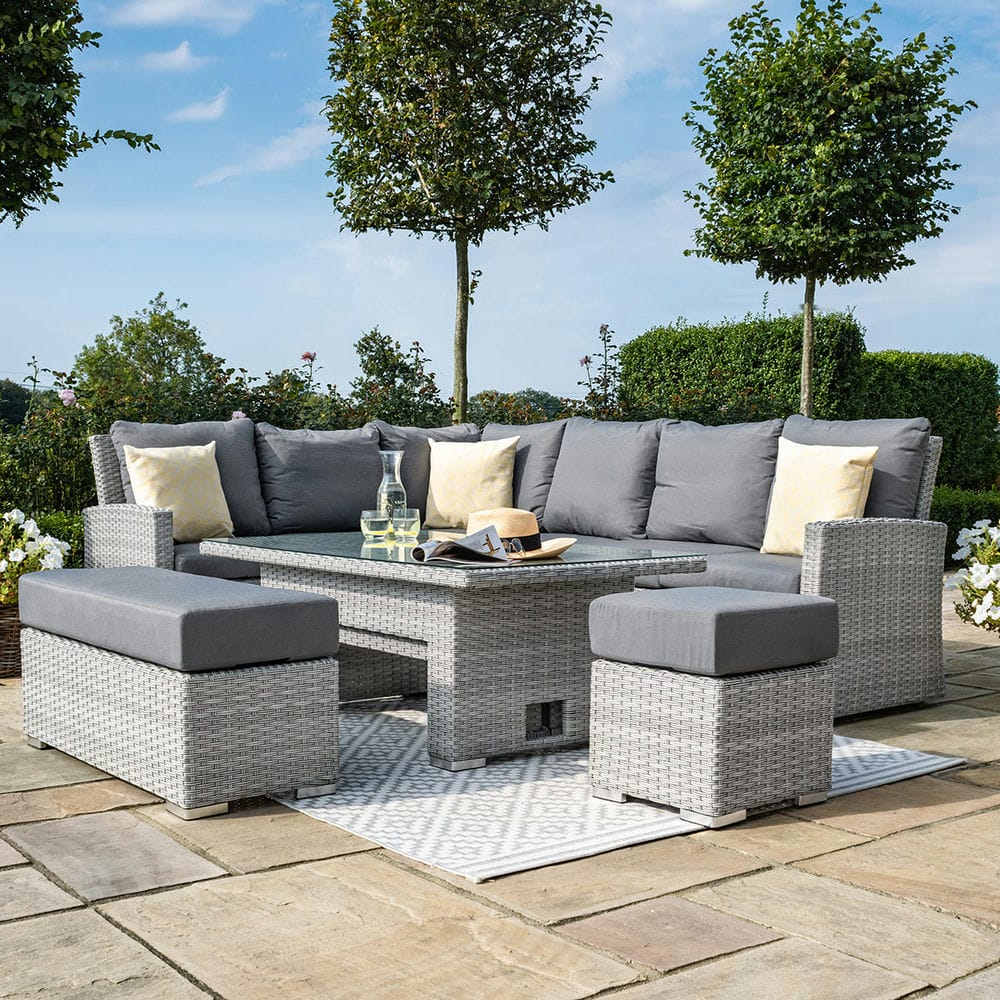 Ascot Rectangular Corner Dining Set with Fire Pit - Vookoo Lifestyle
