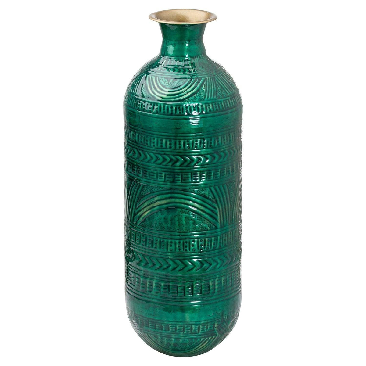 Aztec Collection Brass Embossed Ceramic Dipped Lebes Vase - Vookoo Lifestyle