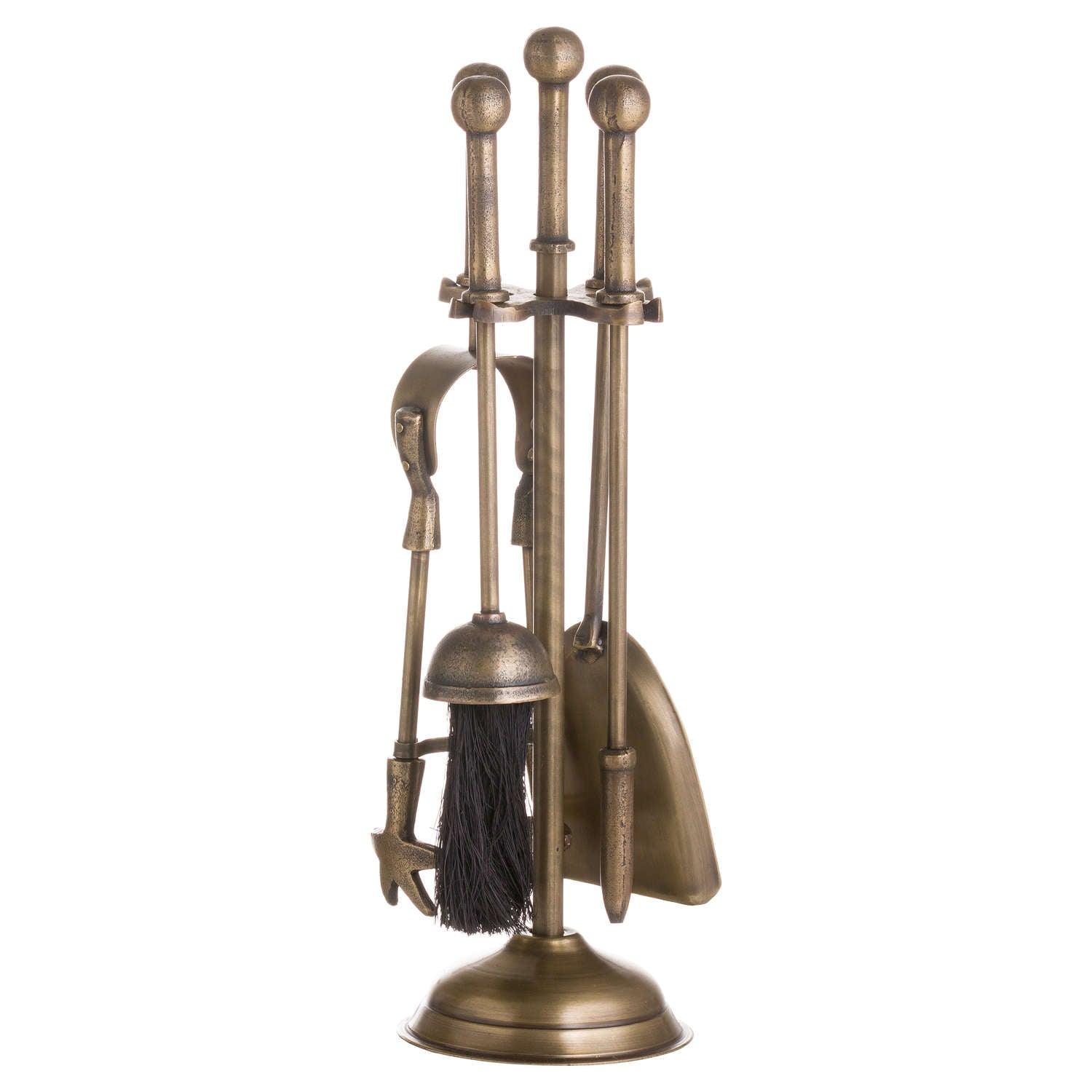 Ball Topped Companion Set In Antique Brass - Vookoo Lifestyle