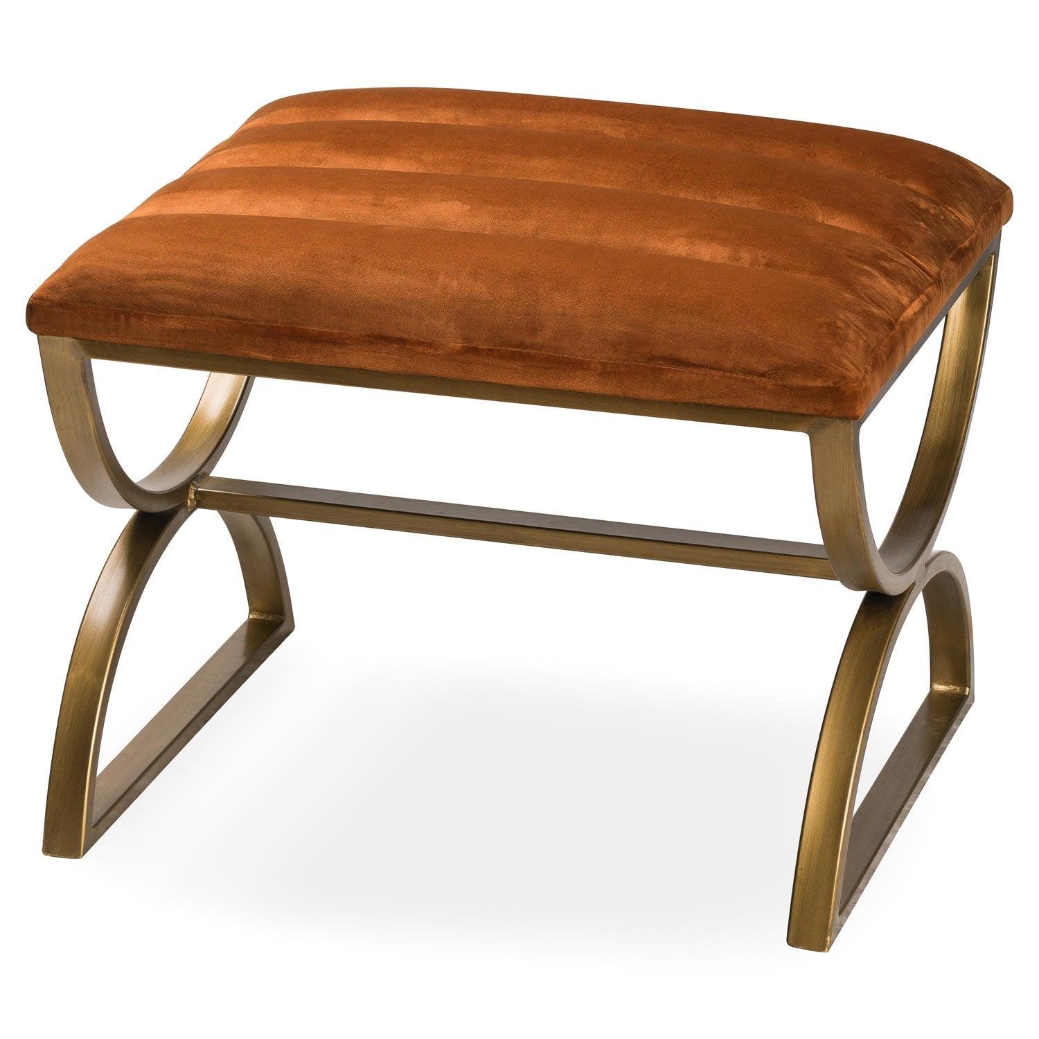 Burnt Orange And Brass Ribbed Footstool - Vookoo Lifestyle