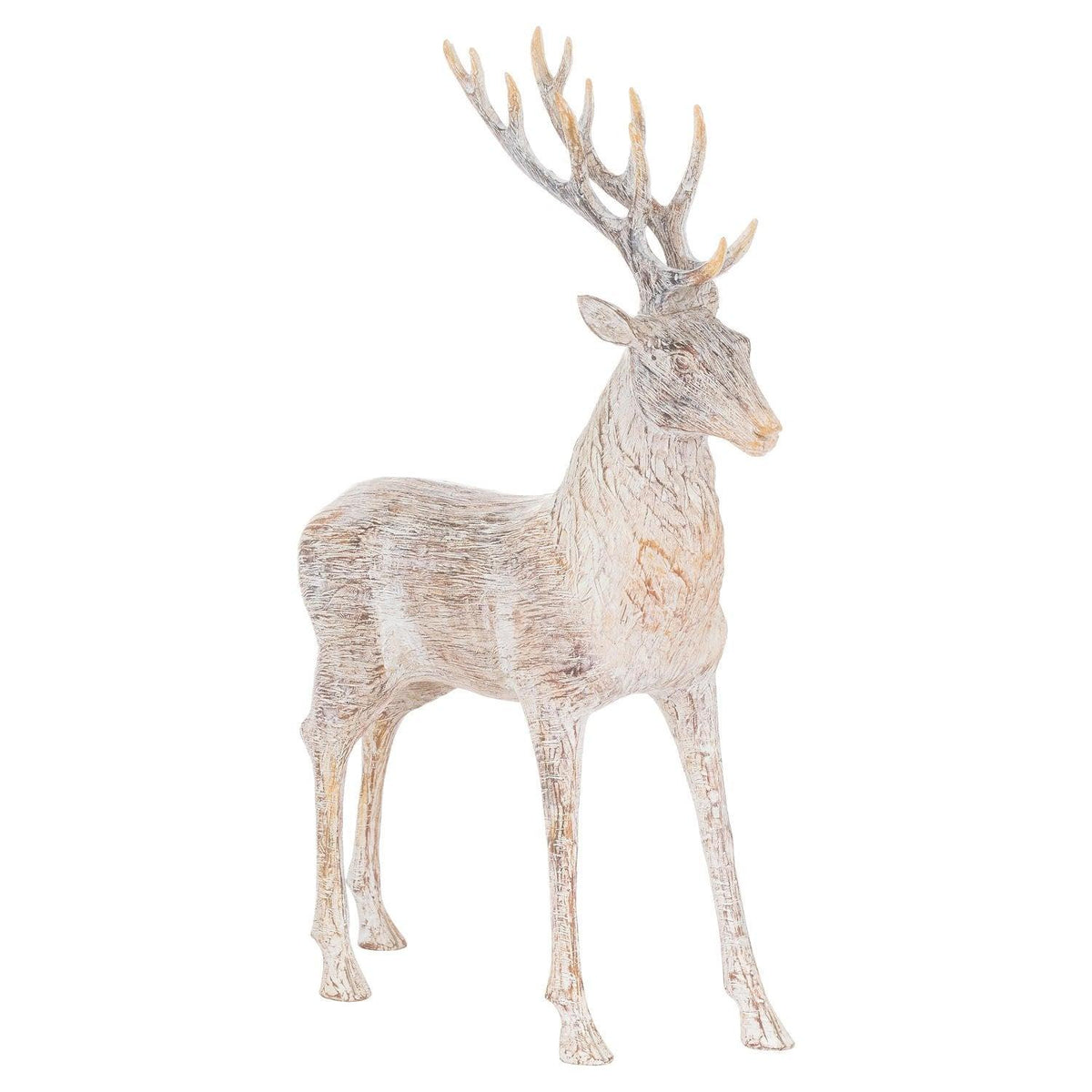 Carved Wood Effect Standing Stag - Vookoo Lifestyle