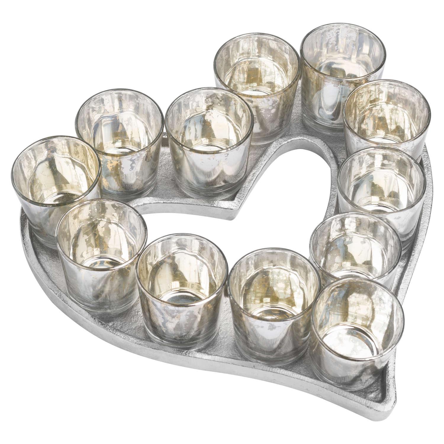 Cast Aluminium Heart Tray With Silver Glass Votives - Vookoo Lifestyle