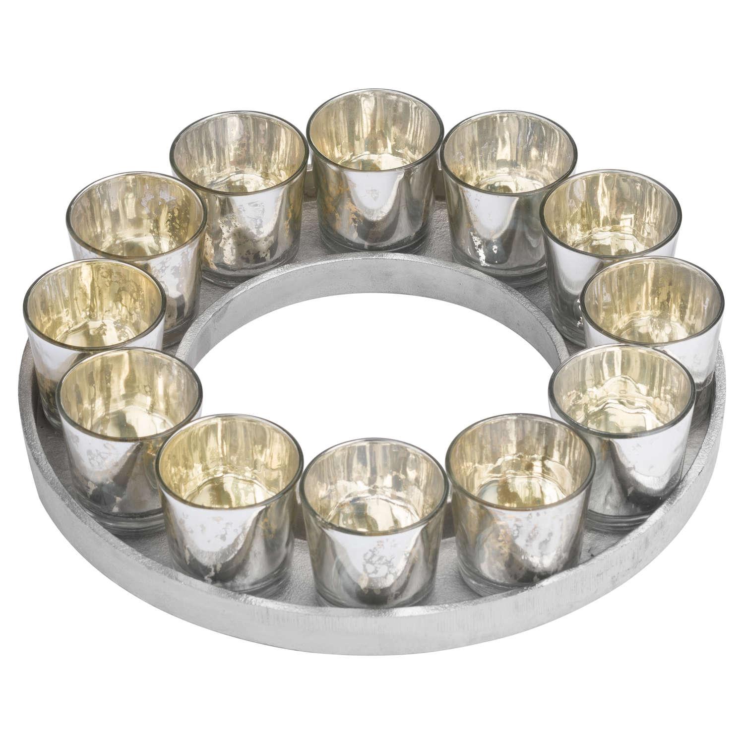 Circular Cast Aluminium Tray With Silver Glass Votives - Vookoo Lifestyle