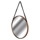 Copper Rimmed Round Hanging Wall Mirror With Black Strap - Vookoo Lifestyle