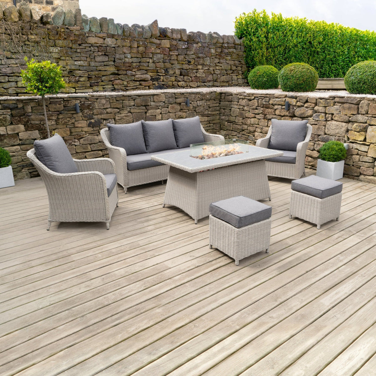 Stone Grey Antigua Lounge Set with Ceramic Top and Fire Pit