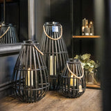 Floor Standing Domed Wicker Lantern With Rope Detail - Vookoo Lifestyle