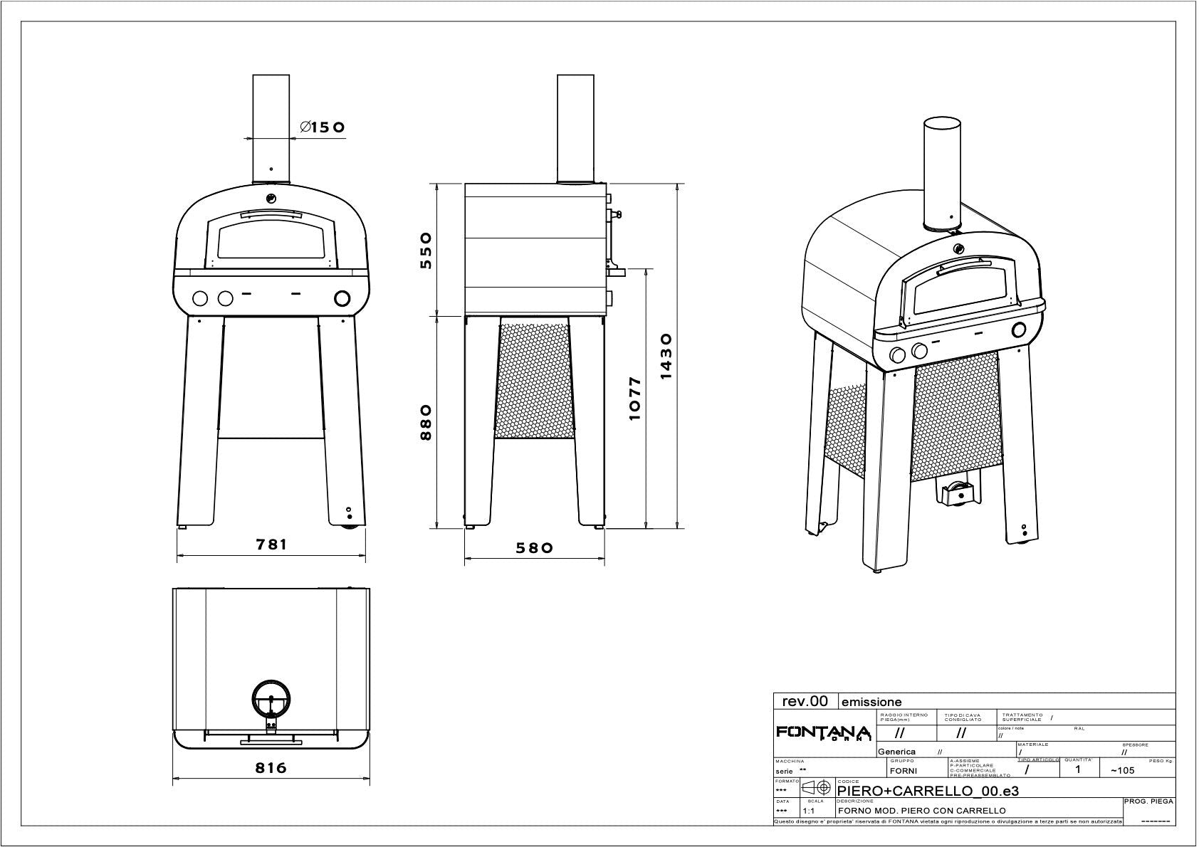 Fontana Piero Gas & Wood Pizza Oven Including Trolley - Vookoo Lifestyle