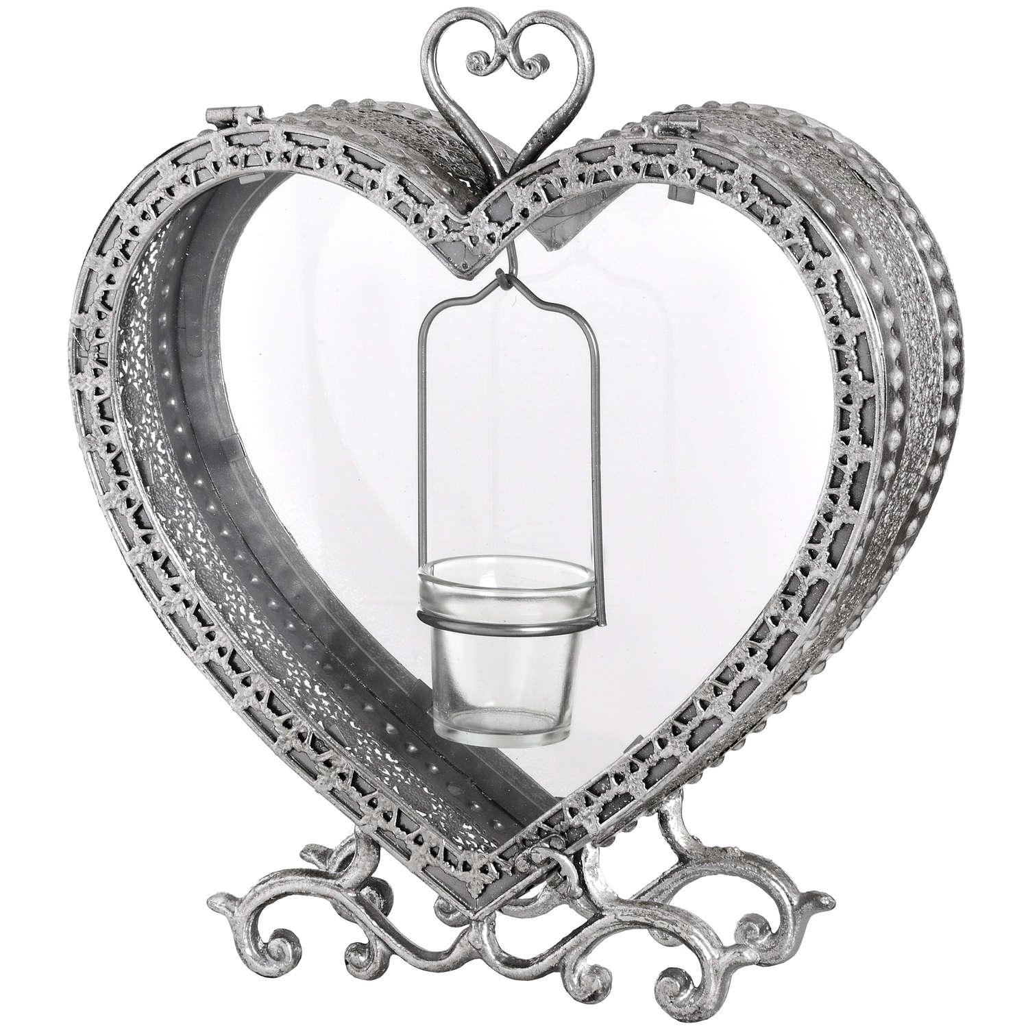 Free Standing Heart Tealight Lantern in Antique Silver - Vookoo Lifestyle