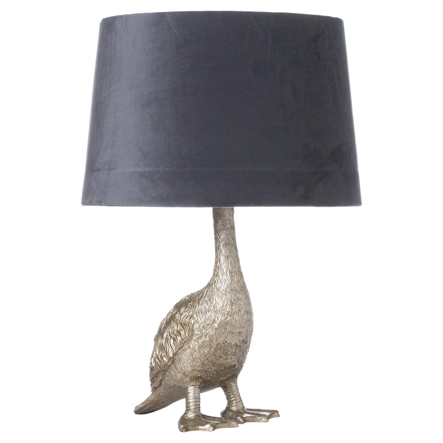 Gary the Goose Silver Table Lamp With Grey Velvet Shade - Vookoo Lifestyle