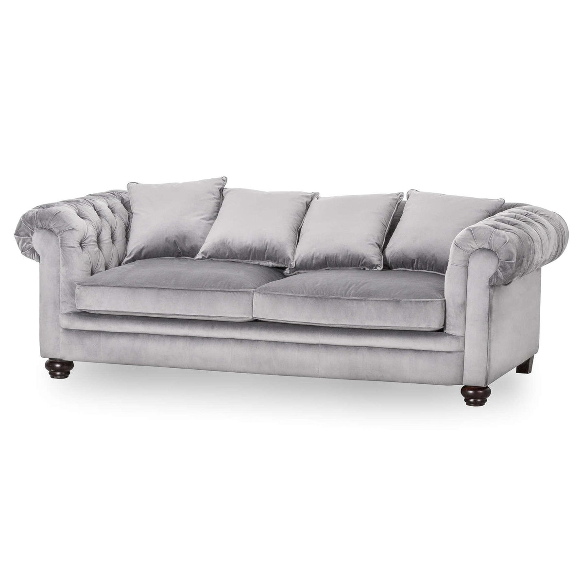 Grey Velvet Large Chesterfield Three Seater Sofa - Vookoo Lifestyle