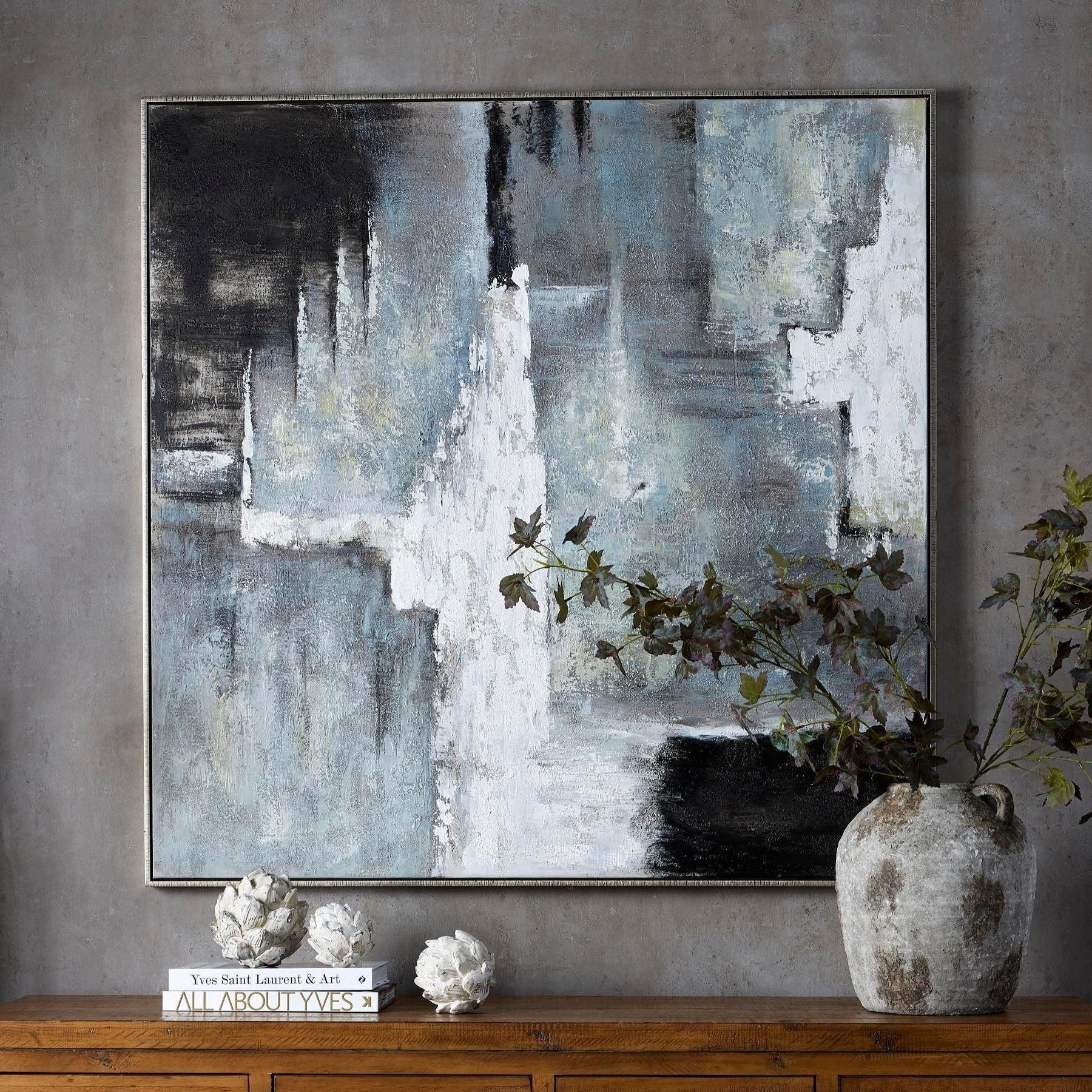 Hand Painted Black And White Layered Abstract Painting - Vookoo Lifestyle