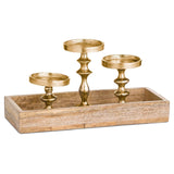 Hardwood Display Tray With Three Candle Holders - Vookoo Lifestyle