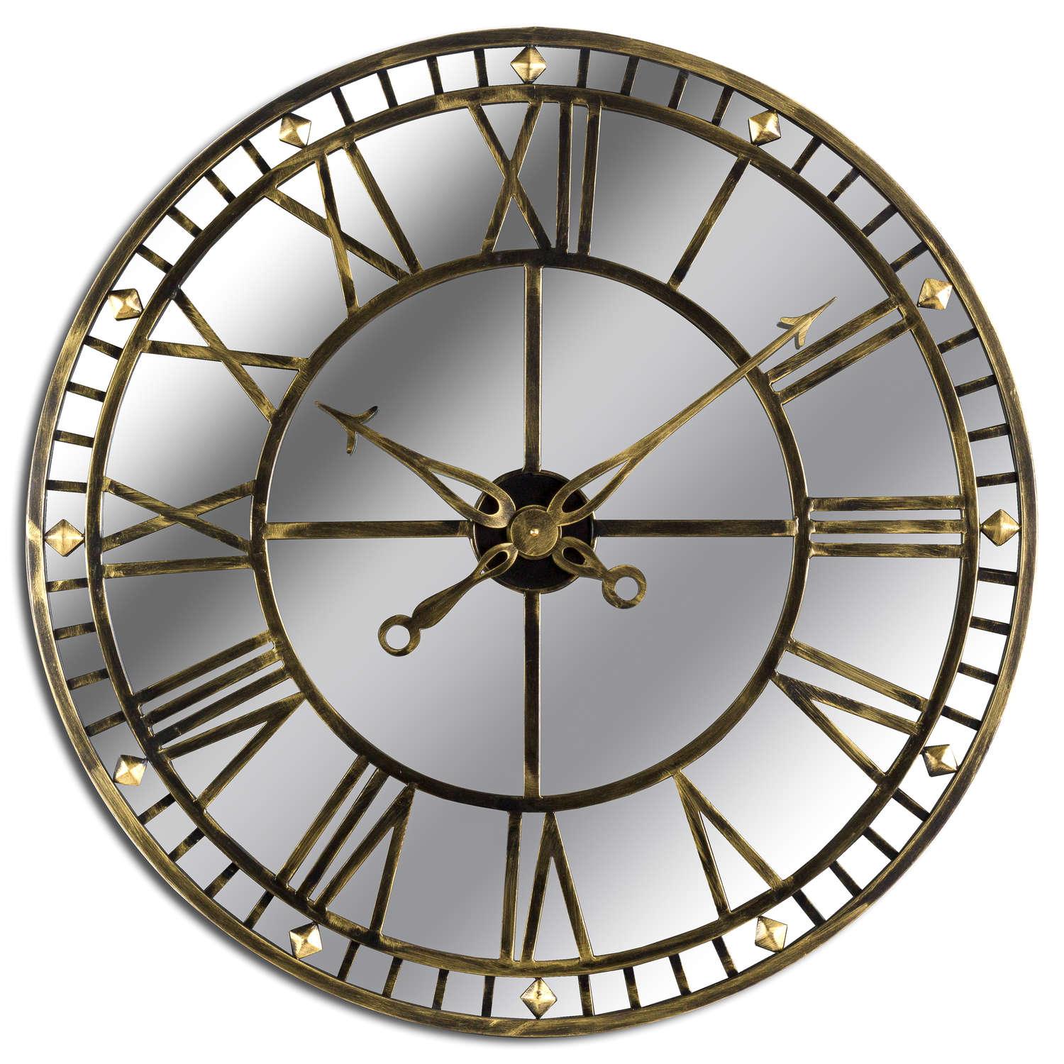 Large Antique Brass Mirrored Skeleton Clock - Vookoo Lifestyle
