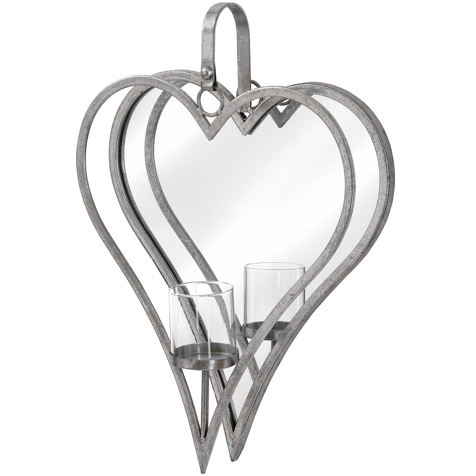Large Antique Silver Mirrored Heart Candle Holder - Vookoo Lifestyle