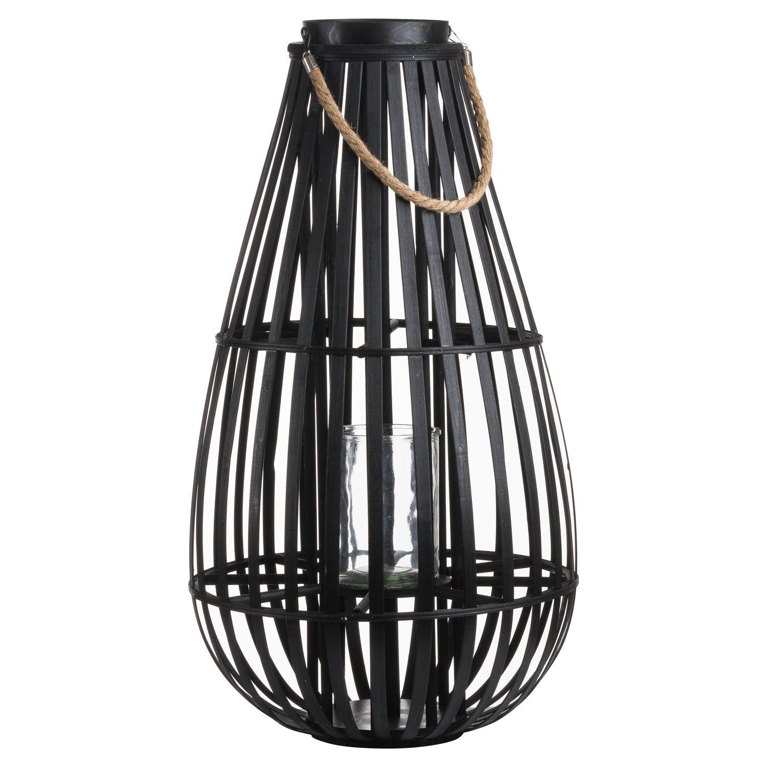 Large Floor Standing Domed Wicker Lantern With Rope Detail - Vookoo Lifestyle