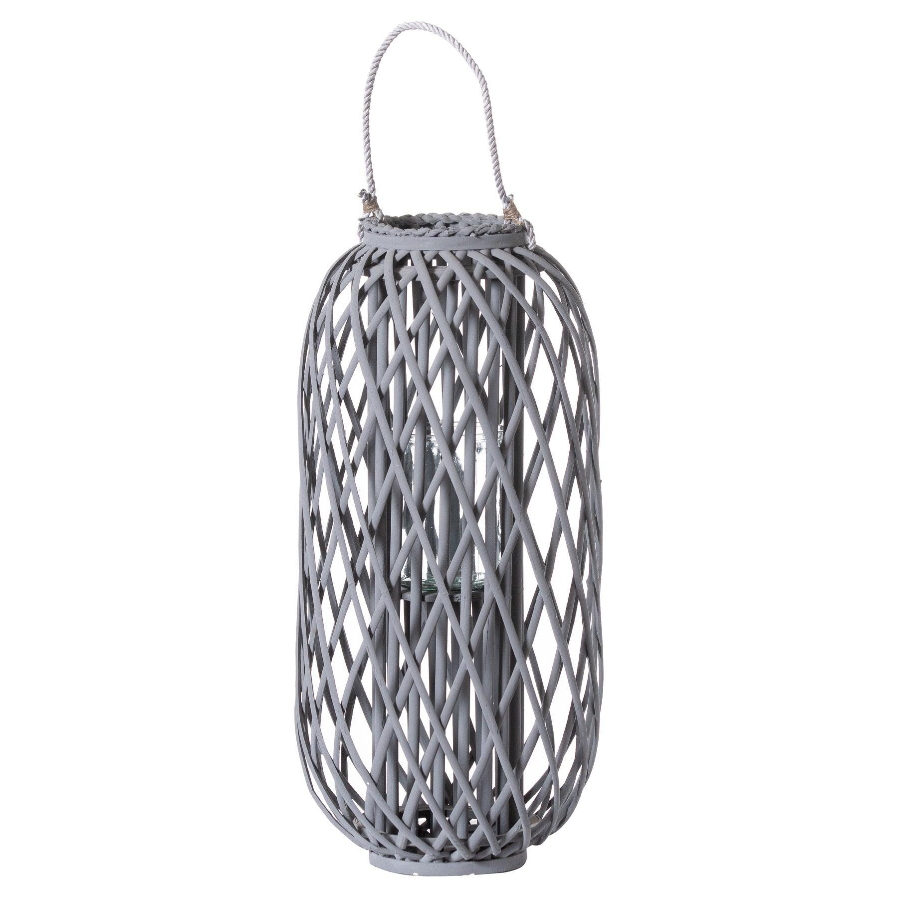 Large Grey Standing Wicker Lantern - Vookoo Lifestyle