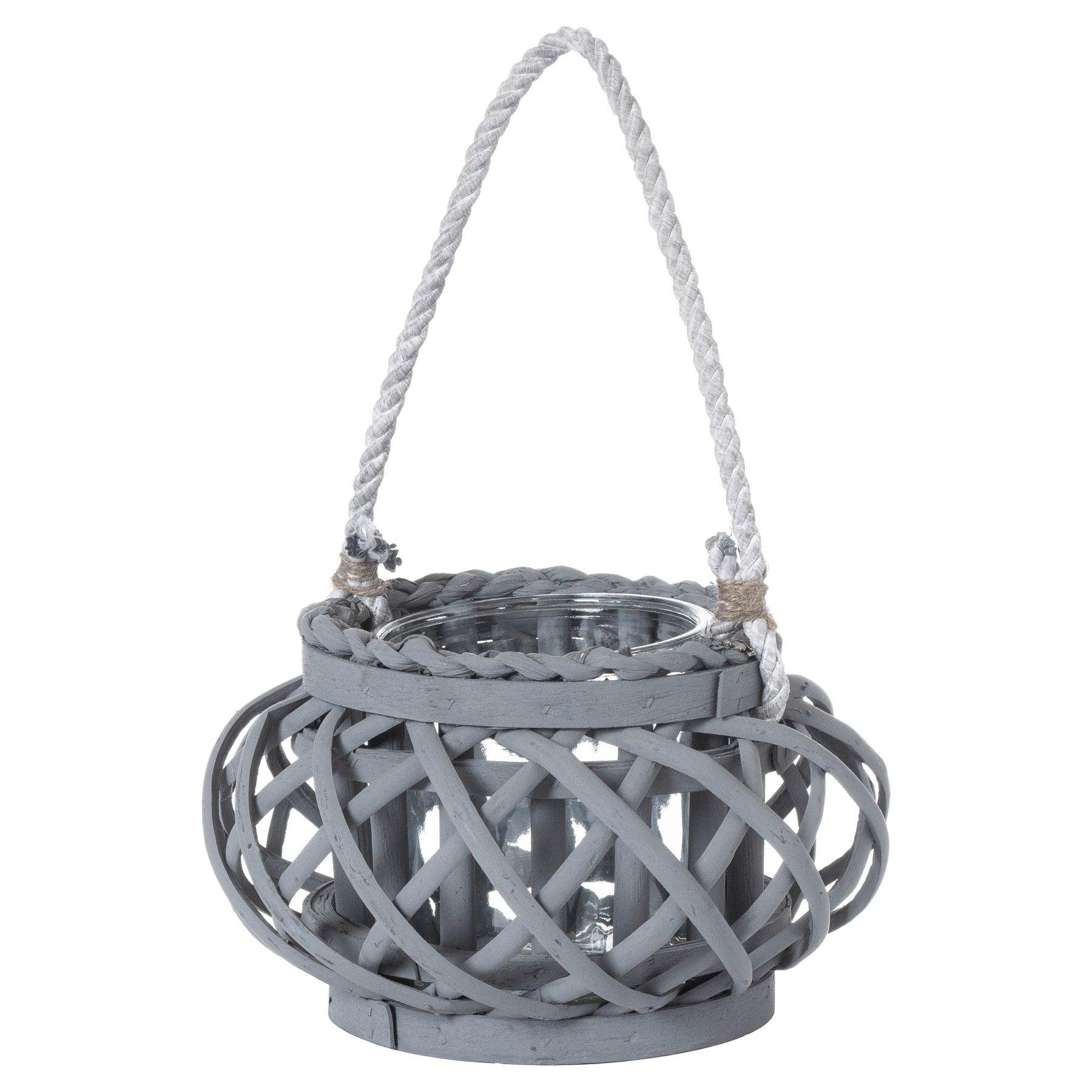 Large Grey Wicker Basket Lantern - Vookoo Lifestyle
