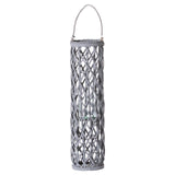 Large Grey Wicker Lantern With Glass Hurricane - Vookoo Lifestyle