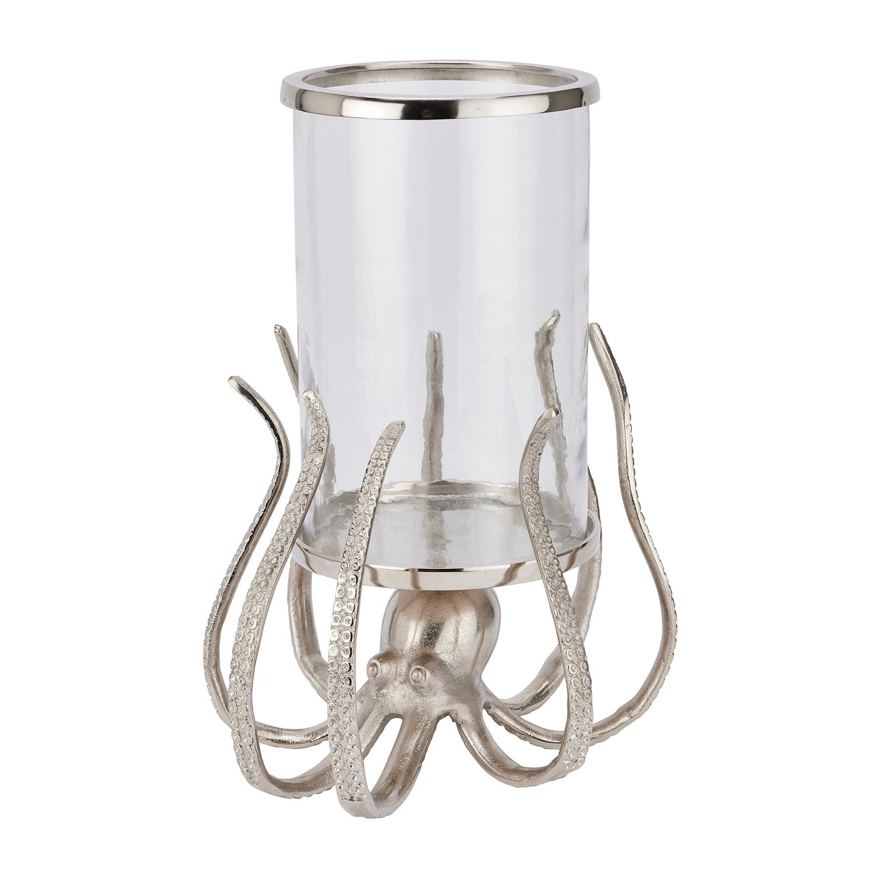 Large Silver Octopus Candle Hurricane Lantern - Vookoo Lifestyle