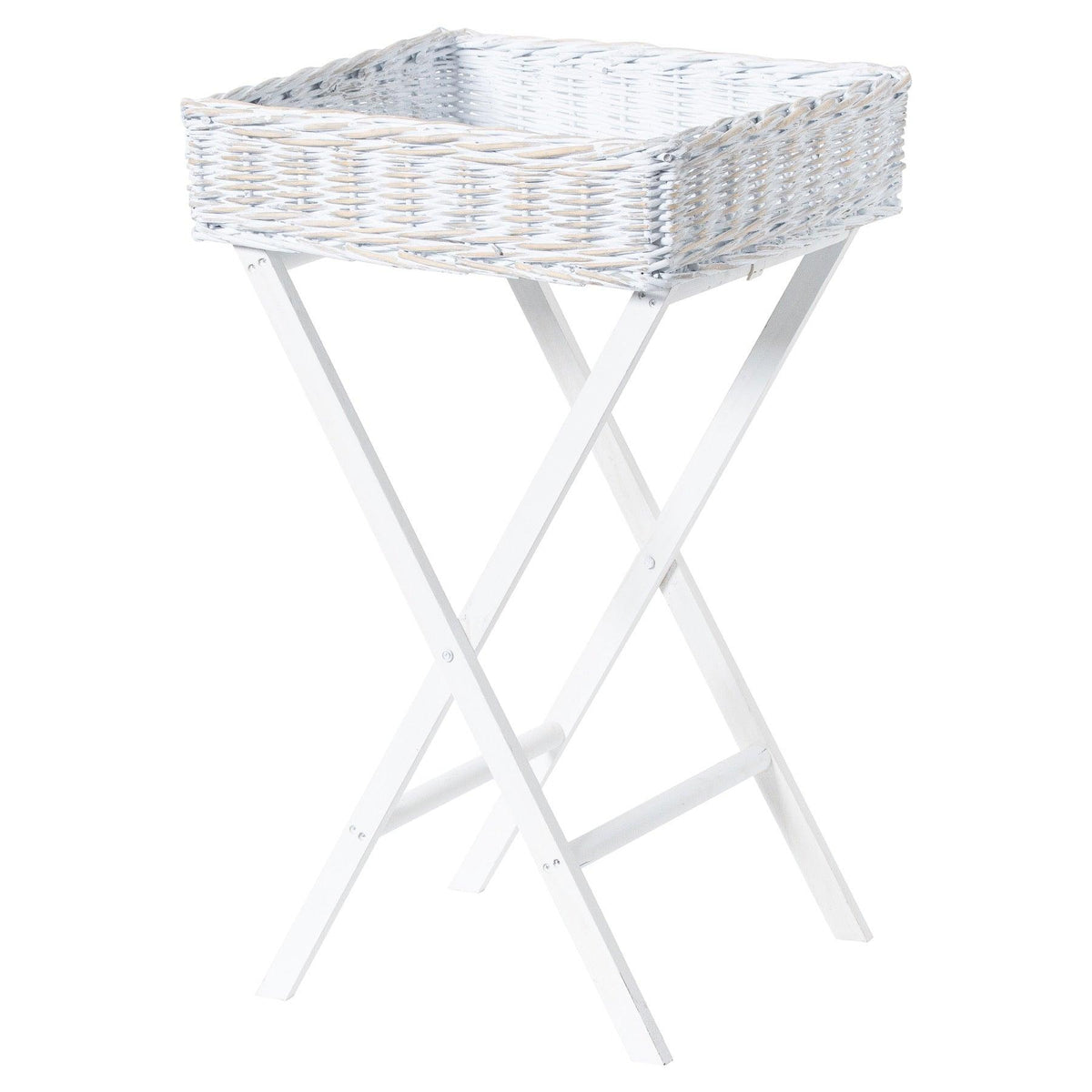Large White Wash Wicker Basket Butler Tray - Vookoo Lifestyle
