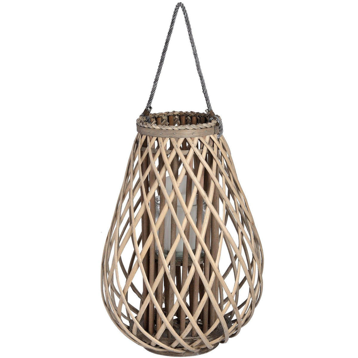 Large Wicker Bulbous Lantern - Vookoo Lifestyle