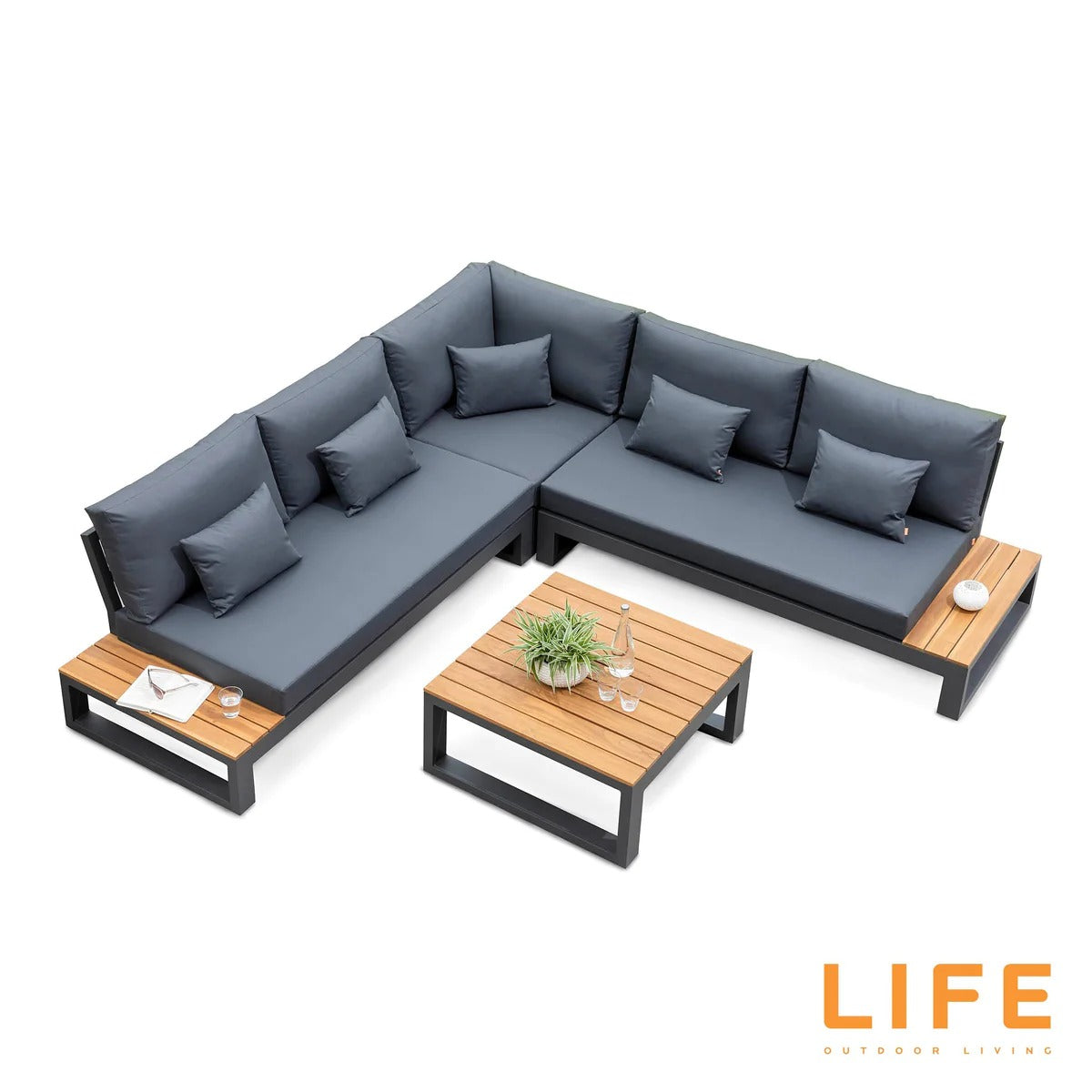 LIFE Soho Corner Lounge Set with Teak Coffee and Side Tables - Vookoo Lifestyle