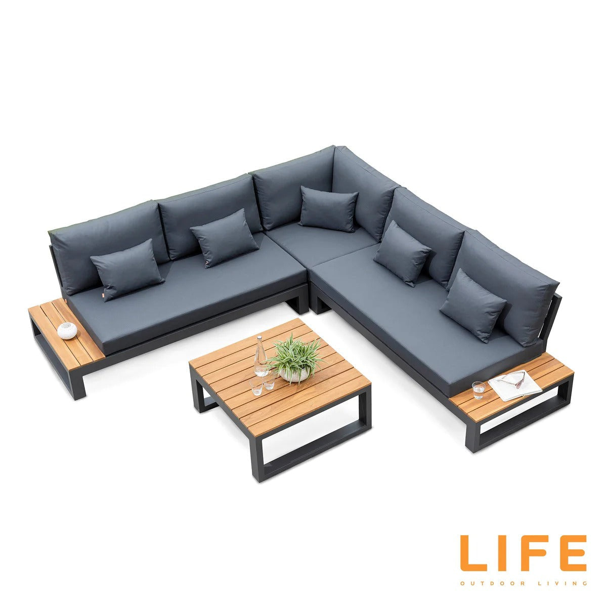 LIFE Soho Corner Lounge Set with Teak Coffee and Side Tables - Vookoo Lifestyle