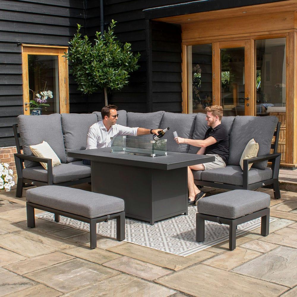 Manhattan Reclining Corner Dining Set with Fire Pit Table - Vookoo Lifestyle