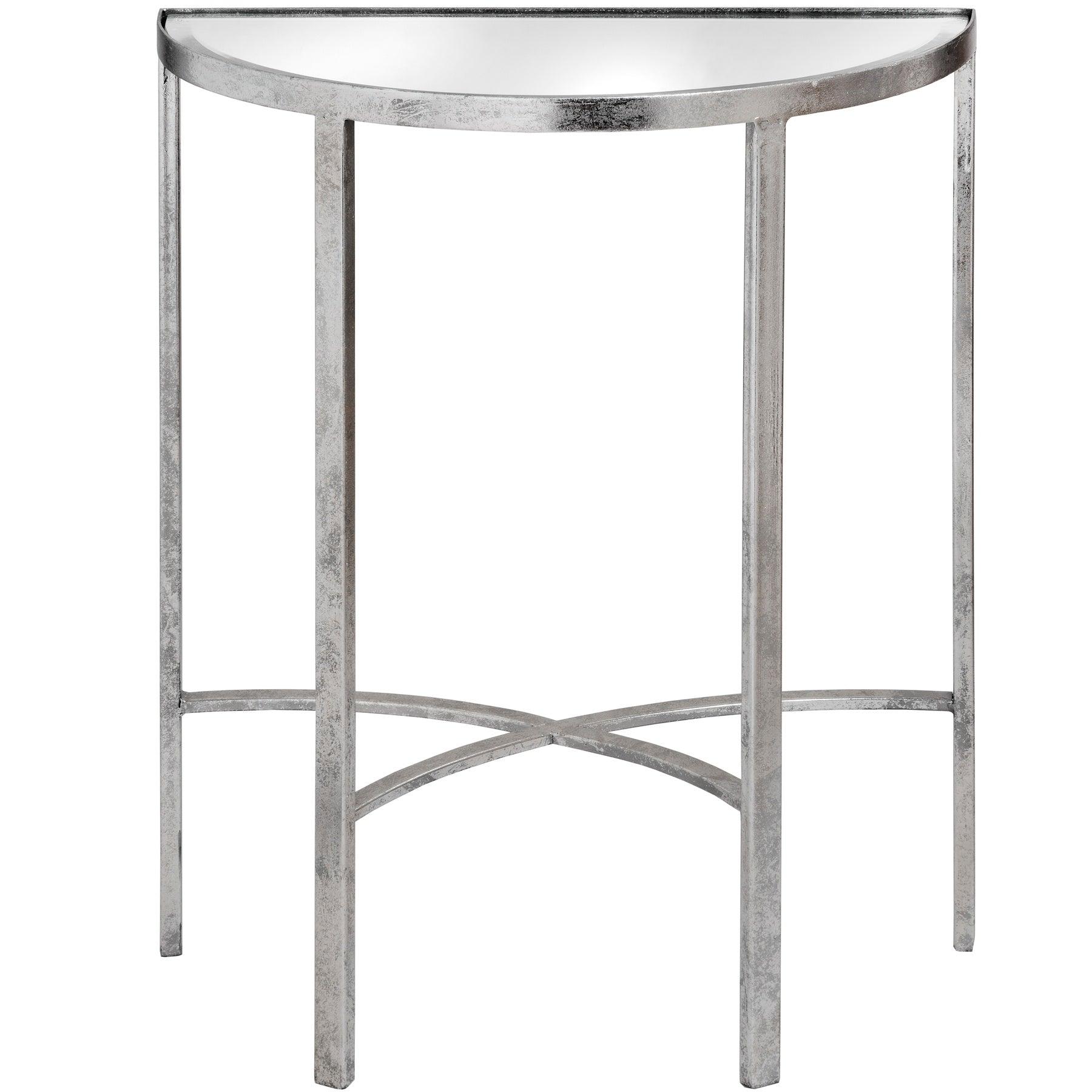 Mirrored Silver Half Moon Table With Cross Detail - Vookoo Lifestyle