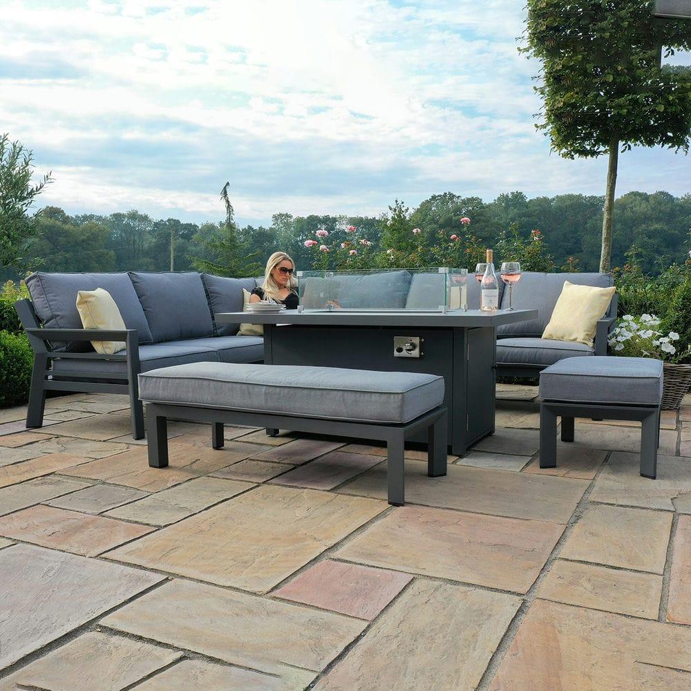 New York Corner Dining Set With Fire Pit Table - Vookoo Lifestyle