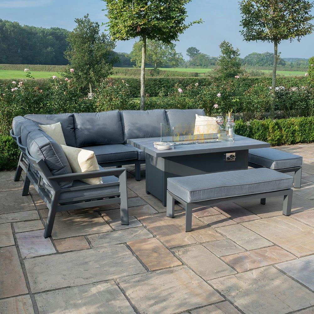 New York Corner Dining Set With Fire Pit Table - Vookoo Lifestyle