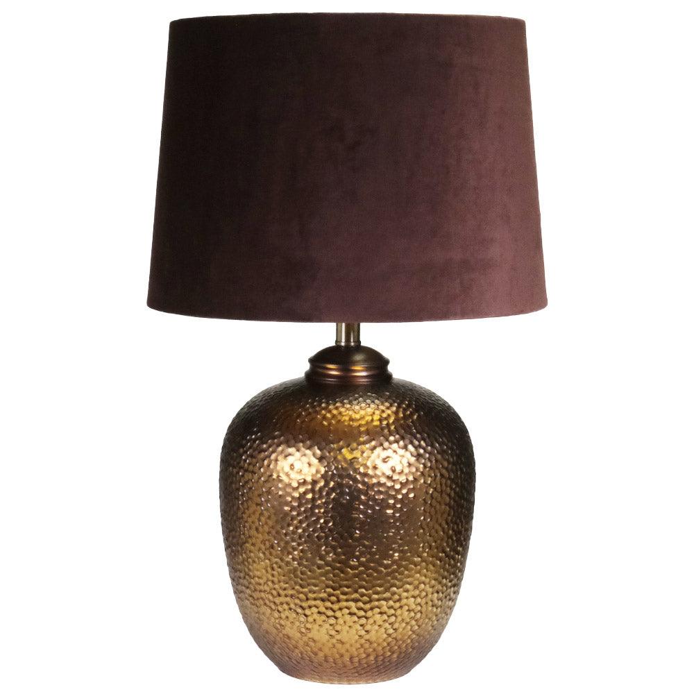 Opula Gold Table Lamp With Aubergine Velvet Shade - Vookoo Lifestyle