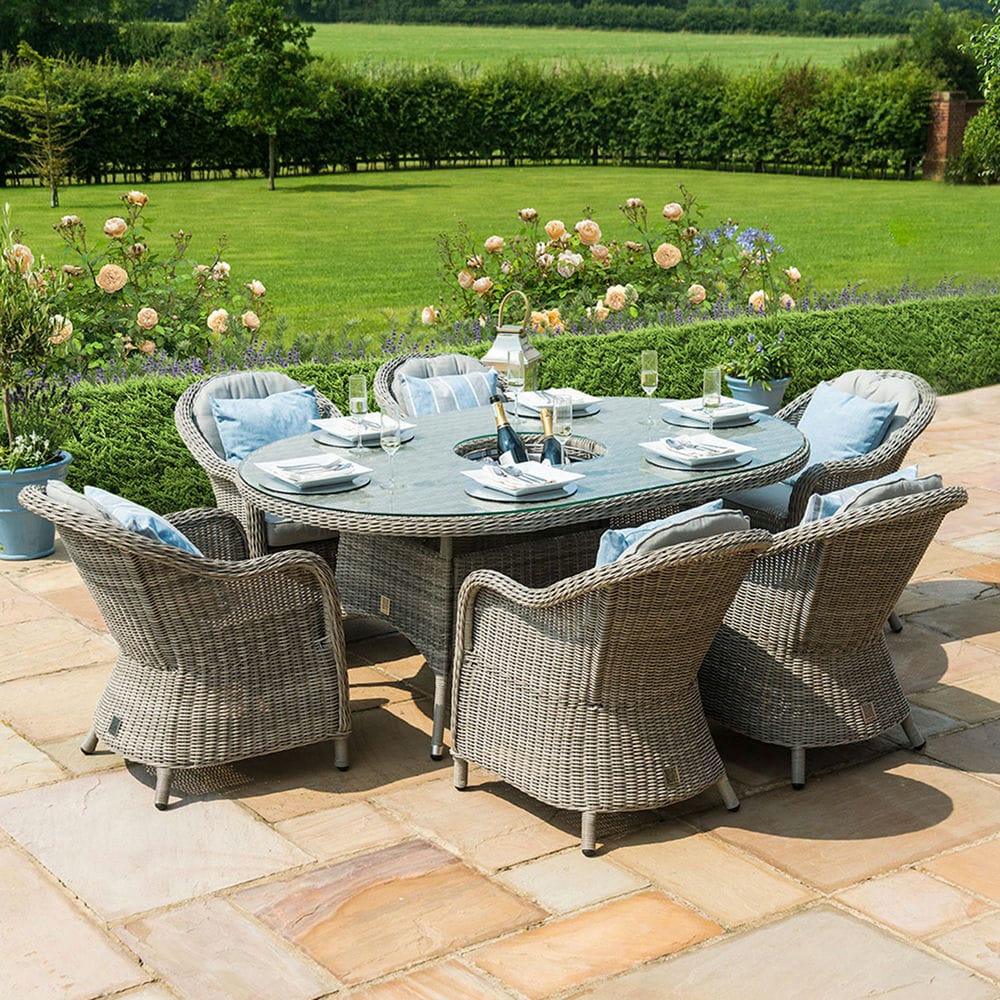 Oxford 6 Seat Oval Ice Bucket Dining Set with Heritage Chairs Lazy Susan - Vookoo Lifestyle