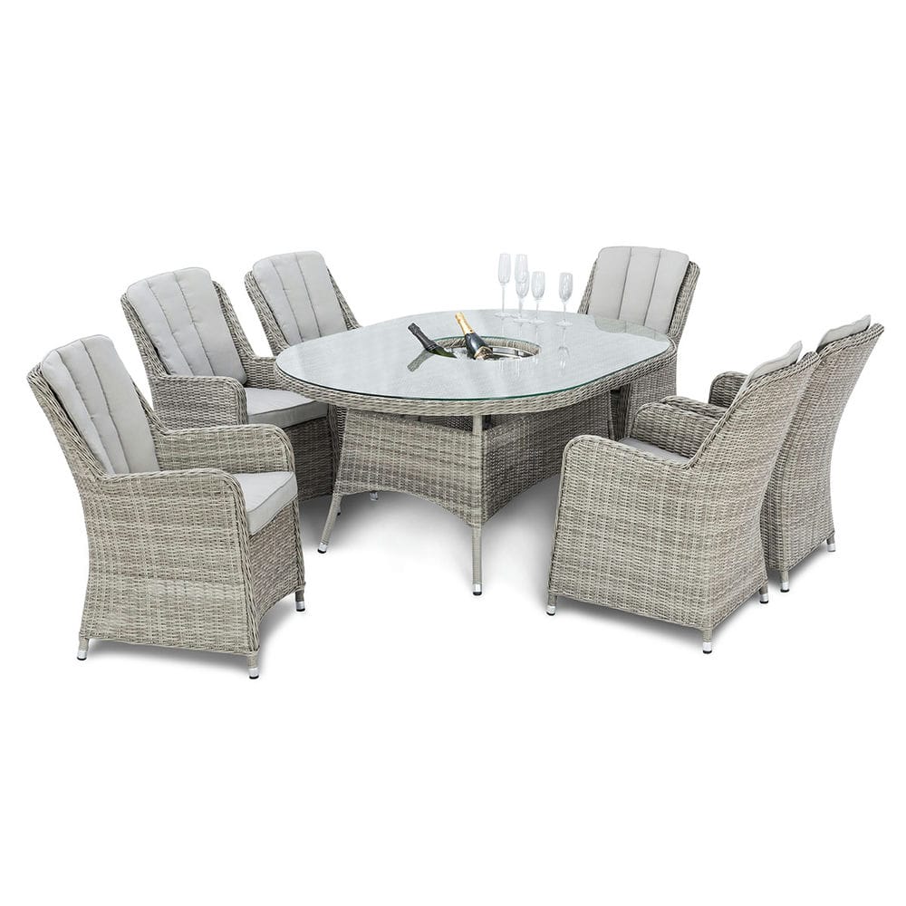 Oxford 6 Seat Oval Ice Bucket Dining Set with Venice Chairs Lazy Susan - Vookoo Lifestyle